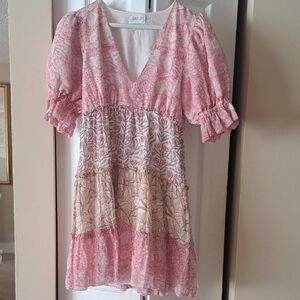 SAYLOR Leigha  Soft Multicolor Cotton Blrnd Mini Dress Puff Sleeve SzXS EUC